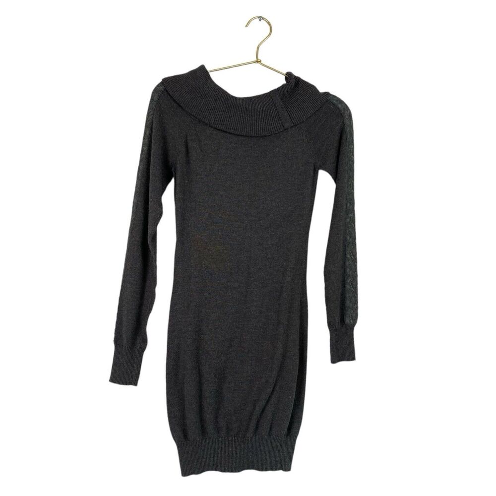 Candies Gray Sweater‎ Dress XS Bodycon Knit Lace Sleeve Mini Fitted Womens 607